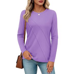 YUCOLEN Long Sleeve Shirts for Women Crewneck Pleated Loose T Shirt Casual Dress Shirt in Kuwait