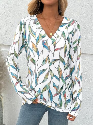 Dealmore Long Sleeve Shirts for Women Tops Fall Teacher Outfits T Shirt V Neck Top Colorful Basic Tees Tshirt Blouses in Kuwait