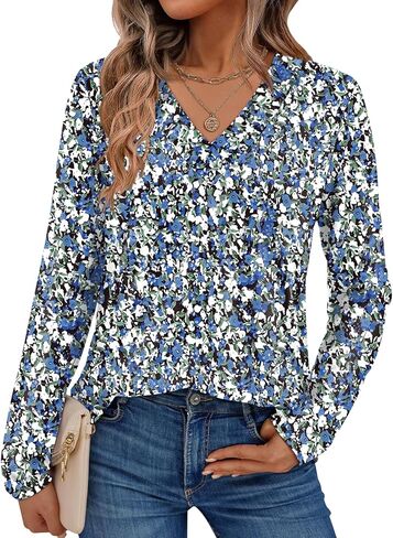 Dealmore قمصان طويلة الأكمام للنساء بلايز الخريف ملابس المعلم تي شيرت الخامس الرقبة الأعلى الملونة الأساسية تيز التي شيرت البلوزات in Kuwait