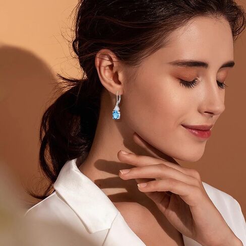 JO WISDOM Women Dangle Earrings,925 Sterling Silver Birthstone Leverback Earrings with 8 * 10mm Valentines Day Gifts for Her Jewelry Mothers Day Christmas Gifts for Women in Saudi Arabia