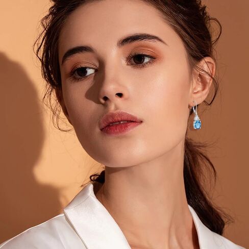 JO WISDOM Women Dangle Earrings,925 Sterling Silver Birthstone Leverback Earrings with 8 * 10mm Valentines Day Gifts for Her Jewelry Mothers Day Christmas Gifts for Women in Saudi Arabia