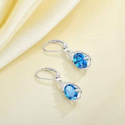 JO WISDOM Women Dangle Earrings,925 Sterling Silver Birthstone Leverback Earrings with 8 * 10mm Valentines Day Gifts for Her Jewelry Mothers Day Christmas Gifts for Women in Saudi Arabia