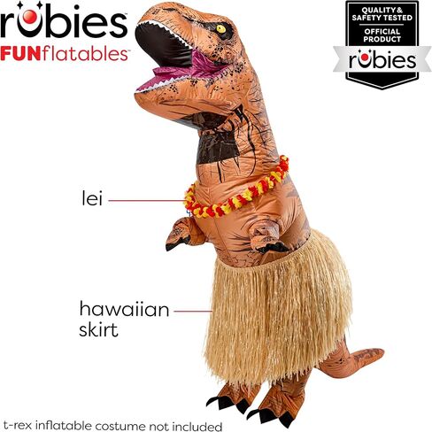 Rubies Luau Tropical Themed Inflatable T-Rex Dress Up Accessory Kit with Grass Skirt and Colorful Lei, One Size in Saudi Arabia