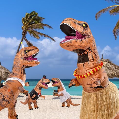 Rubies Luau Tropical Themed Inflatable T-Rex Dress Up Accessory Kit with Grass Skirt and Colorful Lei, One Size in Saudi Arabia