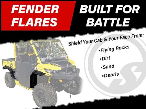 SuperATV Fender Flares Mud Guards for Can Am Defender HD 5/8 / 10 / MAX (See Fitment) | 2 Front, 2 Rear Flares | Extends 4" from The Body | Blocks Rocks, Dirt, Sand, Mud, & Debris in Saudi Arabia