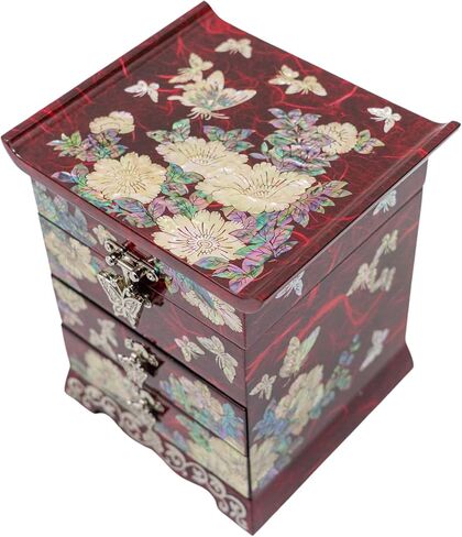February Mountain Mother of Pearl Jewelry Box with 2 Drawers Gifts for Women Mom Wife Best Friend Birthday Mothers day Wedding Valentine Day (Red) in Kuwait