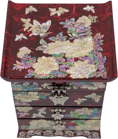 February Mountain Mother of Pearl Jewelry Box with 2 Drawers Gifts for Women Mom Wife Best Friend Birthday Mothers day Wedding Valentine Day (Red) in Kuwait