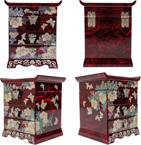 February Mountain Mother of Pearl Jewelry Box with 2 Drawers Gifts for Women Mom Wife Best Friend Birthday Mothers day Wedding Valentine Day (Red) in Kuwait