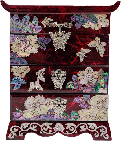 February Mountain Mother of Pearl Jewelry Box with 2 Drawers Gifts for Women Mom Wife Best Friend Birthday Mothers day Wedding Valentine Day (Red) in Kuwait