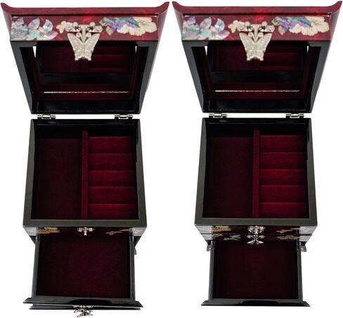 February Mountain Mother of Pearl Jewelry Box with 2 Drawers Gifts for Women Mom Wife Best Friend Birthday Mothers day Wedding Valentine Day (Red) in Kuwait