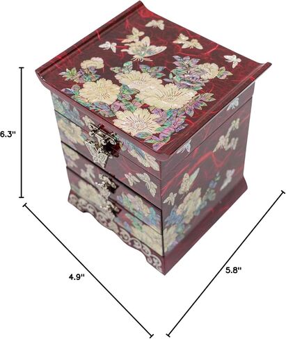 February Mountain Mother of Pearl Jewelry Box with 2 Drawers Gifts for Women Mom Wife Best Friend Birthday Mothers day Wedding Valentine Day (Red) in Kuwait