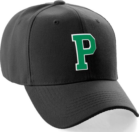 Classic Baseball Hat Custom A to Z Initial Team Letter, Black Cap White Green in Saudi Arabia