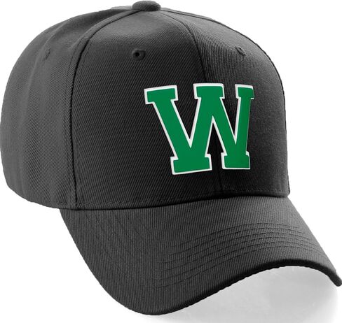Classic Baseball Hat Custom A to Z Initial Team Letter, Black Cap White Green in Saudi Arabia