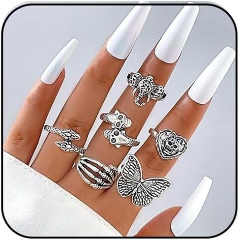 Chunky Gothic Stackable Ring Set Vintage Spider Skull Scorpion Finger Ring Punk Irregular Silver Ring Set Halloween Dark Vampire Costume for Women Men in Saudi Arabia