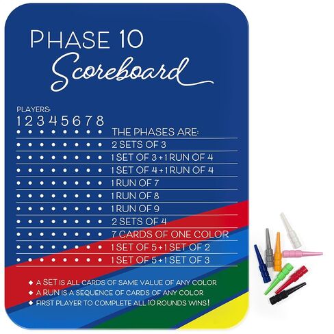 Orionix Phase 10 Score Board - 2025 Phase 10 Scoreboard Game, Phase 10 Card Game Wooden Made, Phase 10 Scoreboard Round Tracker Board Card Games Night Table Score with 10 Colored Pegs in Saudi Arabia