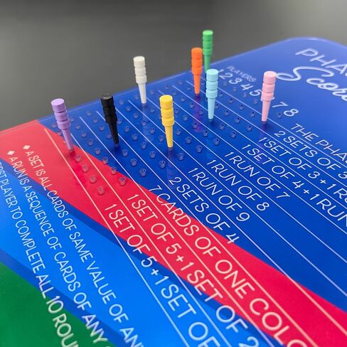 Orionix Phase 10 Score Board - 2025 Phase 10 Scoreboard Game, Phase 10 Card Game Wooden Made, Phase 10 Scoreboard Round Tracker Board Card Games Night Table Score with 10 Colored Pegs in Saudi Arabia