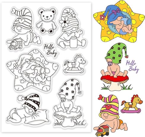 GLOBLELAND Gnome Clear Stamps Border Mushroom Flower Silicone Clear Stamp Seals Blessing Text Dwarf Transparent Stamps for DIY Scrapbooking Cards Making Photo Album Journal in Saudi Arabia