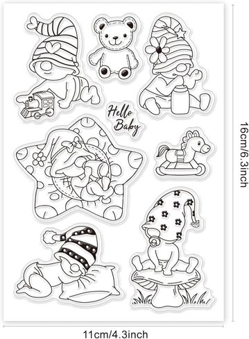 GLOBLELAND Gnome Clear Stamps Border Mushroom Flower Silicone Clear Stamp Seals Blessing Text Dwarf Transparent Stamps for DIY Scrapbooking Cards Making Photo Album Journal in Saudi Arabia