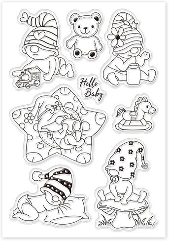 GLOBLELAND Gnome Clear Stamps Border Mushroom Flower Silicone Clear Stamp Seals Blessing Text Dwarf Transparent Stamps for DIY Scrapbooking Cards Making Photo Album Journal in Saudi Arabia