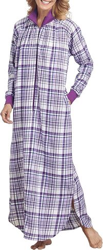 AmeriMark Cozy Flannel MuuMuu Zip-Front Lounger – Women's Warm Long Sleeve House Dress – Sleepwear Gown for Lounging Relaxing in Saudi Arabia