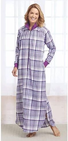 AmeriMark Cozy Flannel MuuMuu Zip-Front Lounger – Women's Warm Long Sleeve House Dress – Sleepwear Gown for Lounging Relaxing in Saudi Arabia