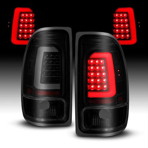 AmeriLite C-Type LED Tube Dark Smoked Tail Lights مجموعة مصابيح الفرامل لـ 1997-2004 دودج داكوتا - جانب الركاب والسائق in Saudi Arabia