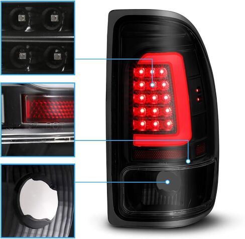 AmeriLite C-Type LED Tube Dark Smoked Tail Lights مجموعة مصابيح الفرامل لـ 1997-2004 دودج داكوتا - جانب الركاب والسائق in Saudi Arabia