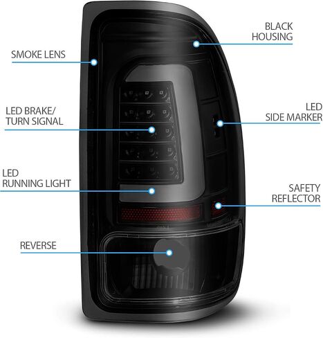 AmeriLite C-Type LED Tube Dark Smoked Tail Lights مجموعة مصابيح الفرامل لـ 1997-2004 دودج داكوتا - جانب الركاب والسائق in Saudi Arabia