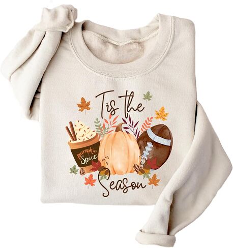 سويت شيرت Cosy Seoson Fall - هدية الخريف برقعة اليقطين من Tis The Season - قميص برسومات كرة القدم للسيدات في الخريف in Kuwait