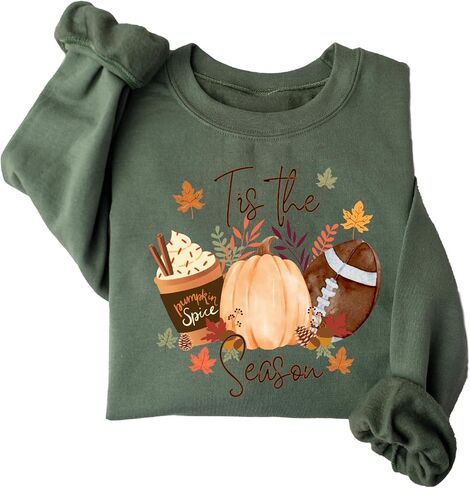 سويت شيرت Cosy Seoson Fall - هدية الخريف برقعة اليقطين من Tis The Season - قميص برسومات كرة القدم للسيدات في الخريف in Kuwait