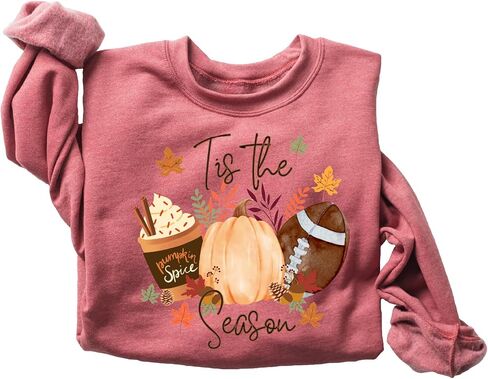 سويت شيرت Cosy Seoson Fall - هدية الخريف برقعة اليقطين من Tis The Season - قميص برسومات كرة القدم للسيدات في الخريف in Kuwait
