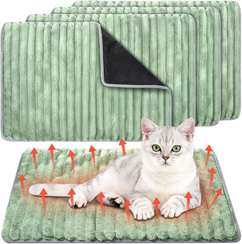Nuanchu 4 Pack Self Warming Cat Bed Self Heating Cat Dog Mat 18 x 24 inch Self Heating Dog Crate Pad Extra Warm Thermal Pet Pad for Indoor Outdoor Pets with Removable Cover Non Slip Bottom in Saudi Arabia