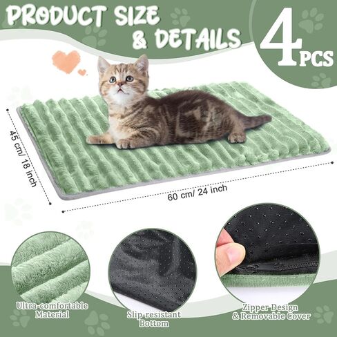 Nuanchu 4 Pack Self Warming Cat Bed Self Heating Cat Dog Mat 18 x 24 inch Self Heating Dog Crate Pad Extra Warm Thermal Pet Pad for Indoor Outdoor Pets with Removable Cover Non Slip Bottom in Saudi Arabia