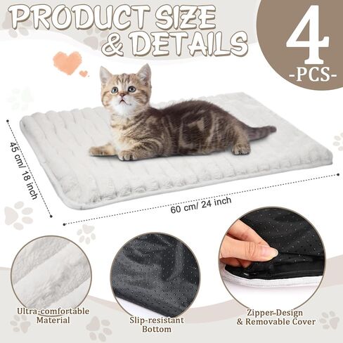 Nuanchu 4 Pack Self Warming Cat Bed Self Heating Cat Dog Mat 18 x 24 inch Self Heating Dog Crate Pad Extra Warm Thermal Pet Pad for Indoor Outdoor Pets with Removable Cover Non Slip Bottom in Saudi Arabia