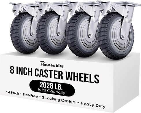 Caster Wheels Heavy Duty, 8 Inch Caster Wheels, Heavy Duty Casters, Casters Set of 4, Cart Wheels, Swivel Casters, Rubber Caster Wheels, Outdoor Caster Wheels, Large, All Terrain, Offroad, Industrial in Kuwait