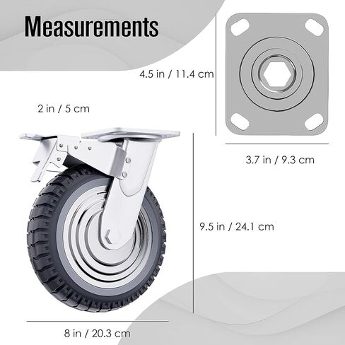 Caster Wheels Heavy Duty, 8 Inch Caster Wheels, Heavy Duty Casters, Casters Set of 4, Cart Wheels, Swivel Casters, Rubber Caster Wheels, Outdoor Caster Wheels, Large, All Terrain, Offroad, Industrial in Kuwait