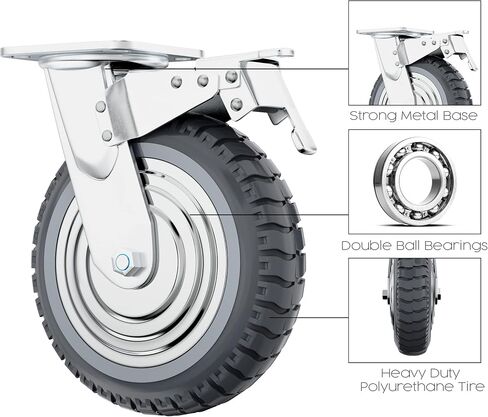 Caster Wheels Heavy Duty, 8 Inch Caster Wheels, Heavy Duty Casters, Casters Set of 4, Cart Wheels, Swivel Casters, Rubber Caster Wheels, Outdoor Caster Wheels, Large, All Terrain, Offroad, Industrial in Kuwait