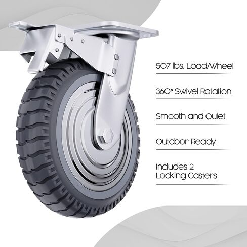Caster Wheels Heavy Duty, 8 Inch Caster Wheels, Heavy Duty Casters, Casters Set of 4, Cart Wheels, Swivel Casters, Rubber Caster Wheels, Outdoor Caster Wheels, Large, All Terrain, Offroad, Industrial in Kuwait
