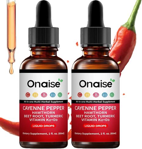 Cayenne Pepper Drops,2 Pack Cayenne Supplement with Hawthorn Berry, Vitamin D3 K2 Beet Root Powder, Ceylon Cinnamon, Turmeric Curcumin, Organic Panax Ginseng, Berberine Extract in Saudi Arabia