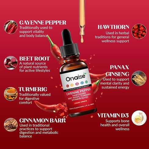 Cayenne Pepper Drops,2 Pack Cayenne Supplement with Hawthorn Berry, Vitamin D3 K2 Beet Root Powder, Ceylon Cinnamon, Turmeric Curcumin, Organic Panax Ginseng, Berberine Extract in Saudi Arabia
