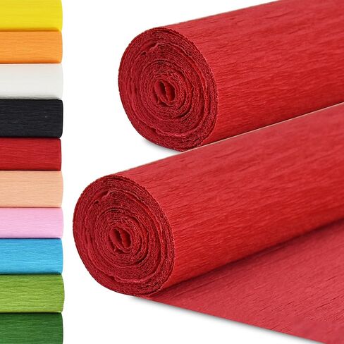 BEISHIDA Red Crepe Paper, 9.8 Inch Wide x 8ft Long, Heavy Crepe Paper Roll for Flower Making, Birthday Wedding Party Decoration, DIY Craft (2 Rolls) in Kuwait