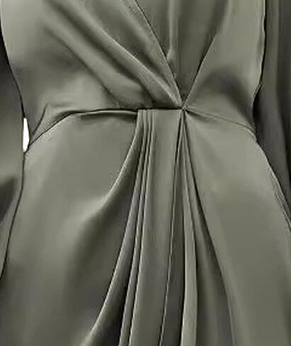 Sexyshine Women's Wrap V Neck Long Sleeve Satin Midi Dress Split Hem Ruched Pleated Formal Evening Party Dresses in Kuwait
