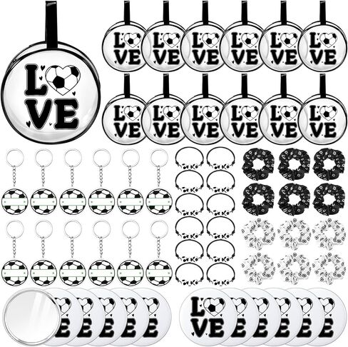 60 Pcs Soccer Team Gifts Sports Accessories Include Soccer PVC Cosmetic Bag Keychains Makeup Mirror Hair Scrunchies Bracelets for Women Girls Team Players Gifts Sport Party Favors in Kuwait