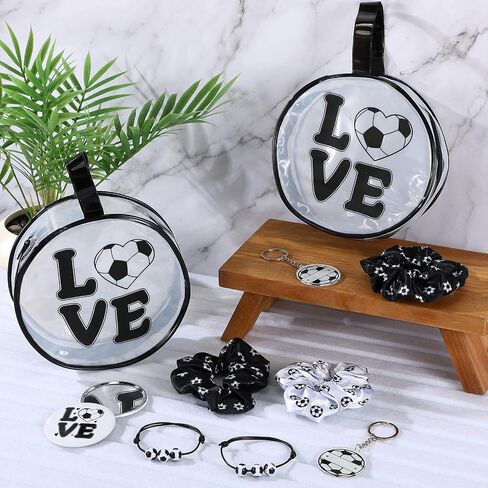 60 Pcs Soccer Team Gifts Sports Accessories Include Soccer PVC Cosmetic Bag Keychains Makeup Mirror Hair Scrunchies Bracelets for Women Girls Team Players Gifts Sport Party Favors in Kuwait