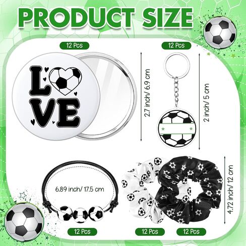 60 Pcs Soccer Team Gifts Sports Accessories Include Soccer PVC Cosmetic Bag Keychains Makeup Mirror Hair Scrunchies Bracelets for Women Girls Team Players Gifts Sport Party Favors in Kuwait