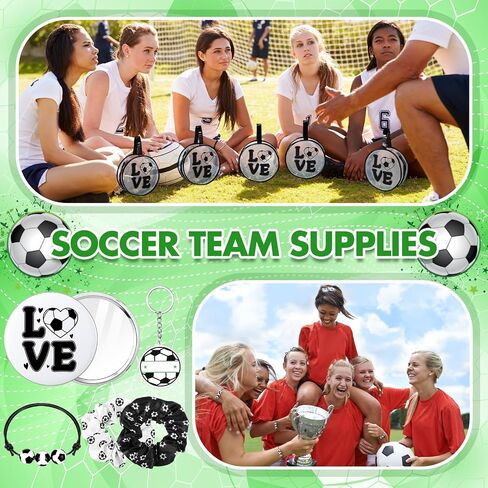 60 Pcs Soccer Team Gifts Sports Accessories Include Soccer PVC Cosmetic Bag Keychains Makeup Mirror Hair Scrunchies Bracelets for Women Girls Team Players Gifts Sport Party Favors in Kuwait