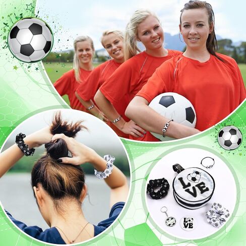 60 Pcs Soccer Team Gifts Sports Accessories Include Soccer PVC Cosmetic Bag Keychains Makeup Mirror Hair Scrunchies Bracelets for Women Girls Team Players Gifts Sport Party Favors in Kuwait