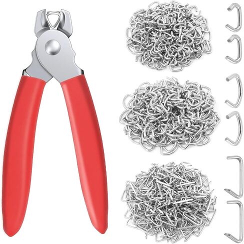 Hog Ring Pliers Kit with 300 Pcs 3/4" 1/2" 3/8" Galvanized Steel Hog Rings, Straight Hog Ring Pliers Kit for Auto Upholstery, Fence, Animal Pet Cages, Bungee Cords, Bagging, DIY Craf, Furniture in Saudi Arabia