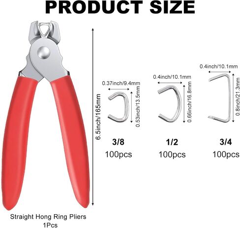 Hog Ring Pliers Kit with 300 Pcs 3/4" 1/2" 3/8" Galvanized Steel Hog Rings, Straight Hog Ring Pliers Kit for Auto Upholstery, Fence, Animal Pet Cages, Bungee Cords, Bagging, DIY Craf, Furniture in Saudi Arabia