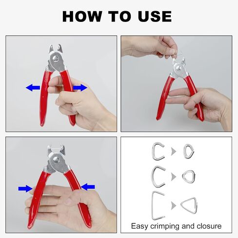 Hog Ring Pliers Kit with 300 Pcs 3/4" 1/2" 3/8" Galvanized Steel Hog Rings, Straight Hog Ring Pliers Kit for Auto Upholstery, Fence, Animal Pet Cages, Bungee Cords, Bagging, DIY Craf, Furniture in Saudi Arabia